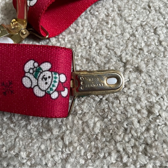 CAS Santa TEDDY BEAR Suspenders Braces W. Germany Elastic Red Christmas Holiday - Picture 5 of 5